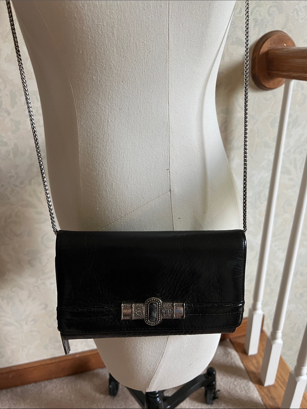 Brighton Two Toned Leather  Crocodile Crossbody with Silver-Tone Chain